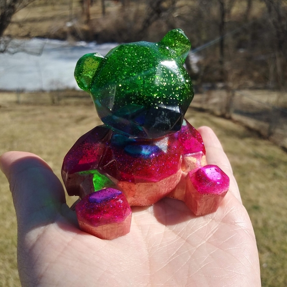 🧸SOLD🧸Teddy Bear Resin Sparkle Art Cute Gift Handmade Epoxy Artisan Bears - Picture 9 of 15